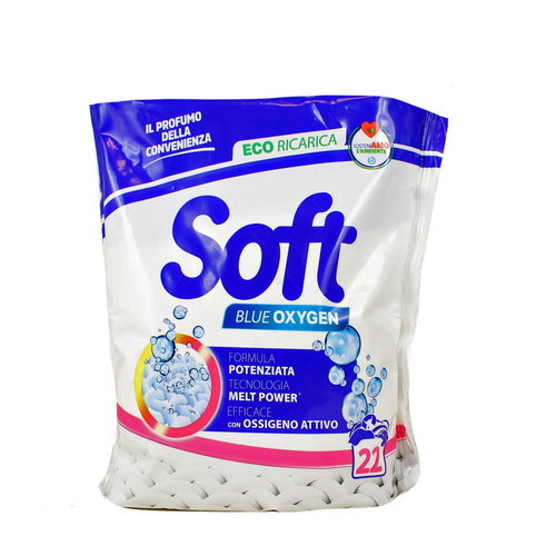 Soft Piu Detersivo Bucato Lavatrice In Polvere Blue Oxygen Igienizzante Ricarica 22 Lavaggi