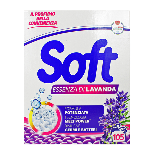 Soft Detersivo Bucato Lavatrice In Polvere Lavanda Igienizzante Fustone 105 Lavaggi Kg 5,250