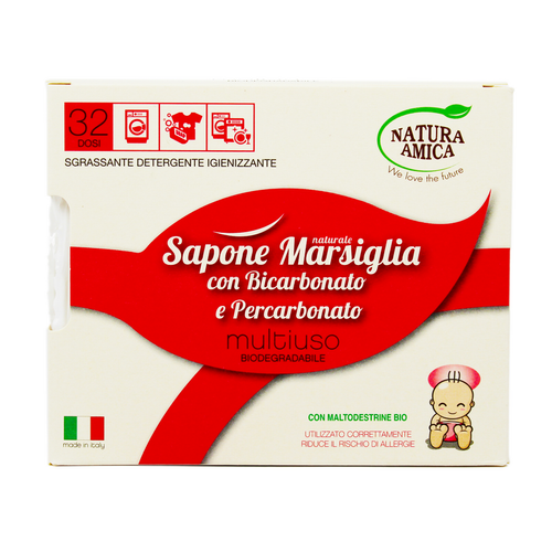 Natura Amica Sapone Di Marsiglia E Bicarbonato Multiuso 100% Biodegradabile Ecodetersivo 400 Grammi