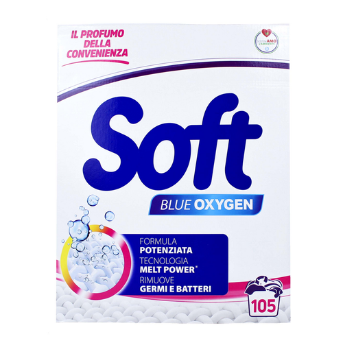 Soft Detersivo Bucato Lavatrice In Polvere Blue Oxygen Fustone 105 Lavaggi + Concorso