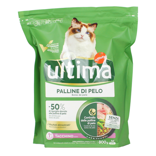 Ultima Cat Hairball Tacchino Orzo Piselli Busta 800 Grammi