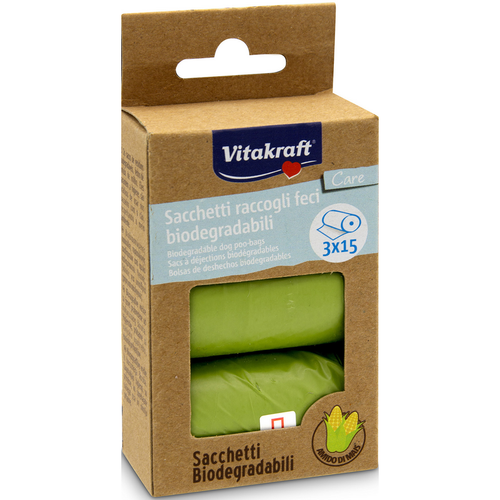 Vitakraft Dog Sacchetti Raccogli Feci Biodegradabili 3 Rotoli Da 15 Sacchetti Verdi
