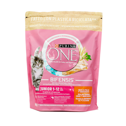 Purina One Cat Jiunior 1-12 Mesi Pollo & Cereali Integrali Busta 800 Grammi