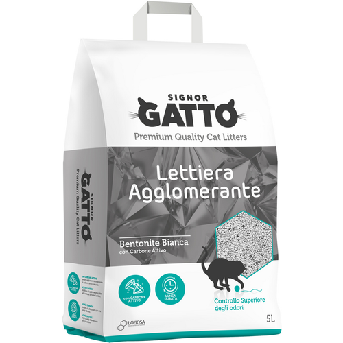 Signor Gatto Lettiera Agglomerante Bentonite Bianca Con Carbone Attivo 5 L