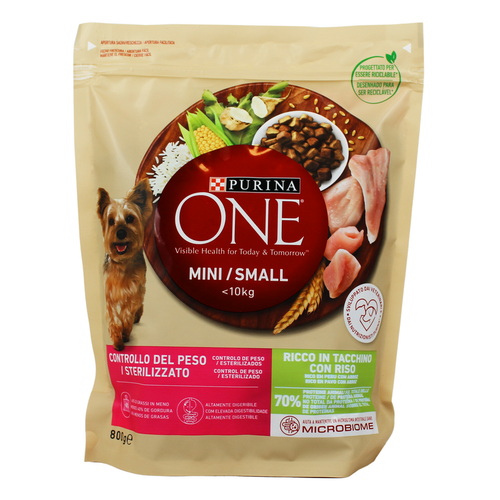 Purina One Dog Mini Small <10 Kg Weight Control Sterilised Tacchino Con Riso Busta 800 Grammi