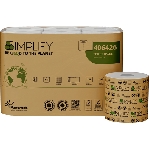Papernet Igienica Simplify 2 Veli 12 Rotoli 165 Strappi