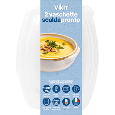 Vikit 2 Vaschette Scaldapronto 6 Porzioni, Forno A Microonde, Frigo, Freezer, Abbattitore +120°c -20