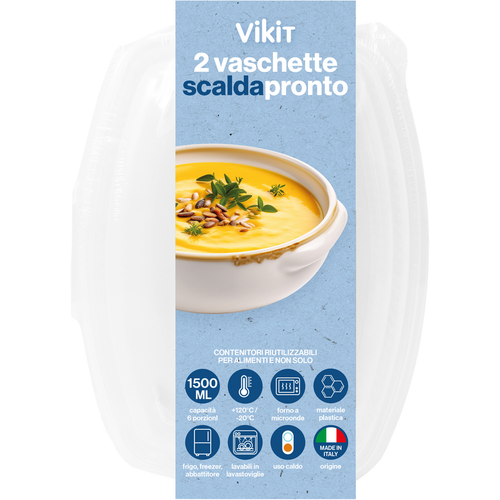 Vikit 2 Vaschette Scaldapronto 6 Porzioni, Forno A Microonde, Frigo, Freezer, Abbattitore +120°c -20