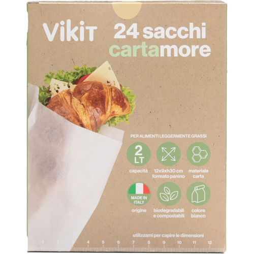 Vikit 24 Sacchi Cartamore Colore Bianco Formato Panino 12x9xh30 2 Lt In Astuccio