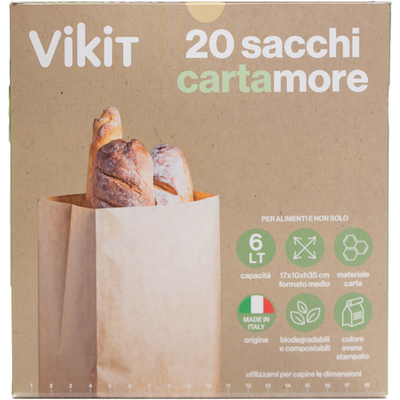 Vikit 20 Sacchi Cartamore Colore Avana Formato Medio 17x10xh35 6 Lt