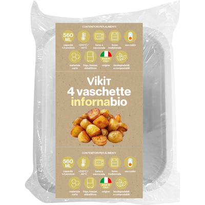 Vikit 4 Vaschette Infornabio 1-2 Porzioni, Forno Microonde, Forno Tradizionale, Frigo, Freezer, Abba