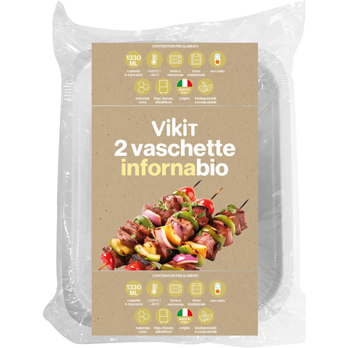 Vikit 2 Vaschette Infornabio 5-6 Porzioni, Forno Microonde, Forno Tradizionale, Frigo, Freezer, Abba