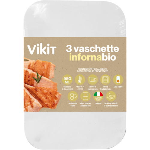 Vikit 3 Vaschette Infornabio 3-4 Porzioni Con Coperchio, Forno Microonde, Forno Tradizionale, Frigo,