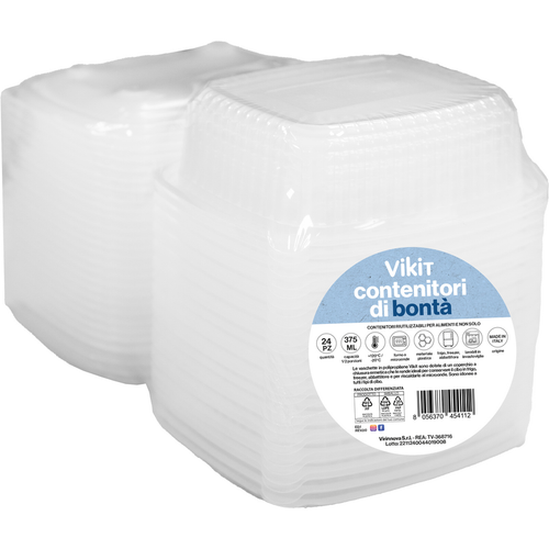 Vikit 24 Contenitori Di Bonta' In Pp 1-2 Porzioni Con Coperchio, Forno A Microonde, Frigo, Freezer,