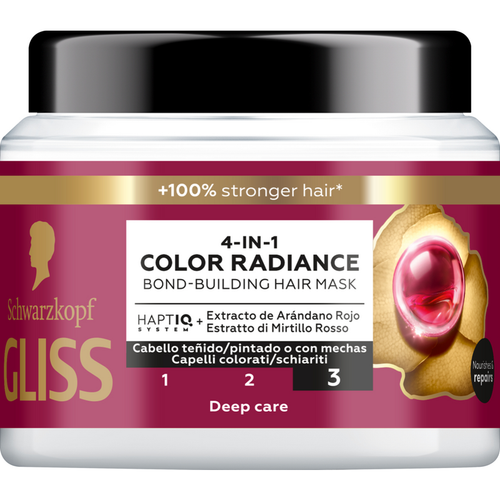 Gliss Maschera Capelli 4in1 Color Radiance Capelli Colorati, Schiariti 400 Ml