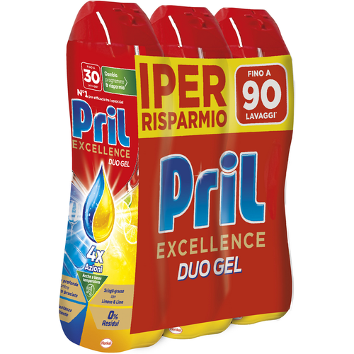 Pril Excellence Duo Gel Limone & Lime 540 Ml 3 Pezzi Da 30 Lavaggi 1620 Ml