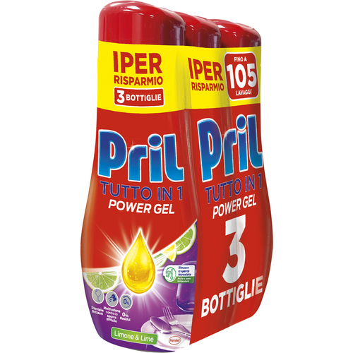 Pril Lavastoviglie Power Gel Tuttoin1 Limone & Lime 630 Ml 3 Pezzi Da 35 Lavaggi 1890 Ml