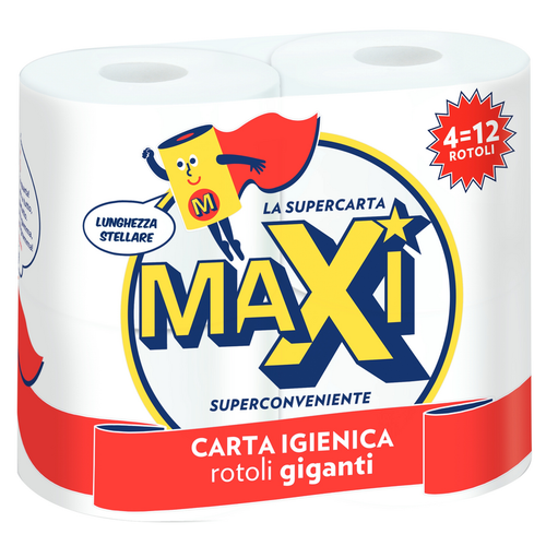 Maxi Carta Igienica 4 Rotoli Giganti 2 Veli 480 Strappi