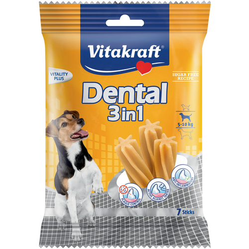 Vitakraft Dental 3in1 7 Sticks Misura Small Per Cani Con Peso 5-10 Kg 120 Grammi
