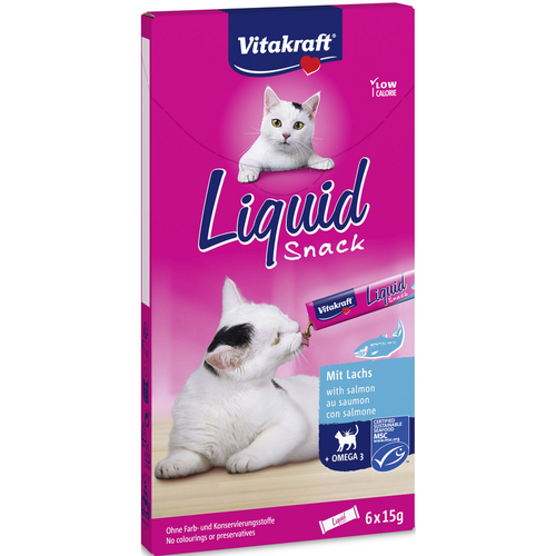 Vitakraft Cat Liquid Snack Con Salmone E Omega3  6 Liquid Snack Da 15 Grammi