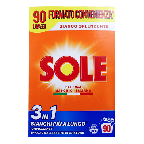 Sole Detersivo Polvere Bucato Lavatrice Bianco Splendente Fusto 90 Lavaggi