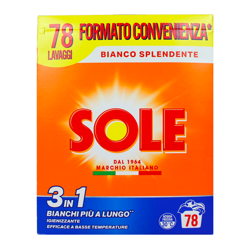 Sole Detersivo Polvere Bucato Lavatrice Bianco Splendente Fusto 78 Lavaggi