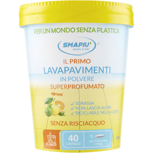 Smapiu Lavapavimenti Detersivo In Polvere Profumo Agrumi Barattolo Carta 40 Lavaggi 400 Grammi