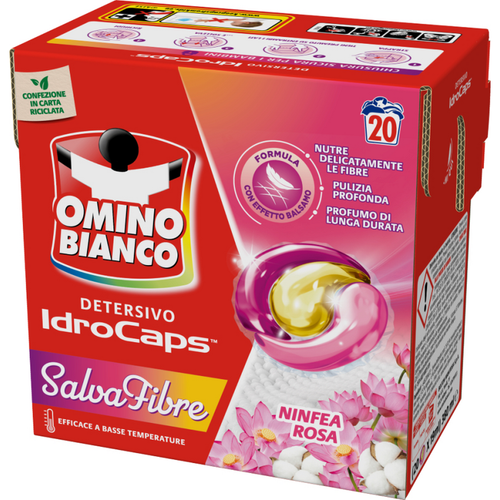 Omino Bianco Detersivo Idrocaps Salva Fibre 20 Caps Profumo Ninfea Rosa