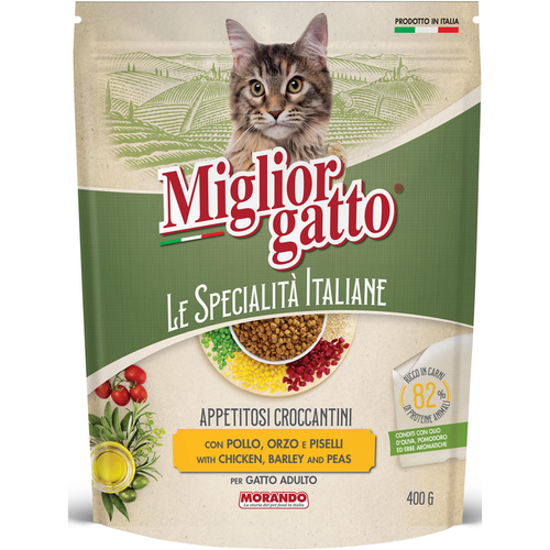 Miglior Gatto Le Specialita' Italiane Croccantini Pollo - Orzo - Piselli Busta 400 Grammi