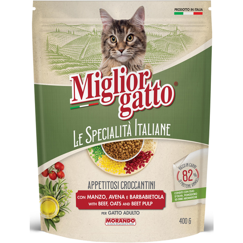 Miglior Gatto Le Specialita' Italiane Croccantini Manzo - Avena - Barbabietola Busta 400 Grammi