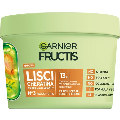 Fructis Maschera Capelli Lisci Cheratina N°3 Capelli Crespi, Secchi E Spenti Vaso 370 Ml