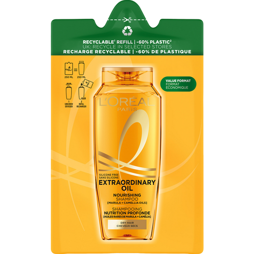 L'oreal Elvive Shampoo Ricarica Pouches Olio Straordinario Nutriente Capelli Secchi 250 Ml