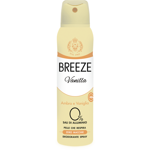 Breeze Deodorante Spray 48 H Zero Macchie Ambra E Vaniglia 150 Ml