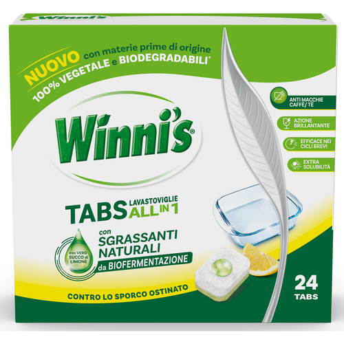 Winni's Tabs Lavastoviglie All In 1 Al Limone Con Sgrassanti Naturali Contro Lo Sporco Ostinato 22 T