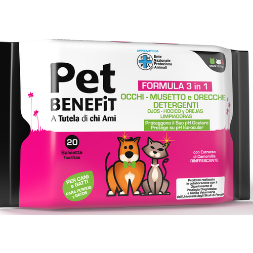 Pet Benefit Salviette Detergenti Occhi / Musetto /Orecchie Per Cani E Gatti 20 Pezzi