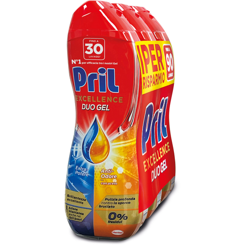 Pril Excellence Duo Gel Lavastoviglie Anti Odore Con Aceto 30 Lavaggi 540 Ml X 3 Pezzi