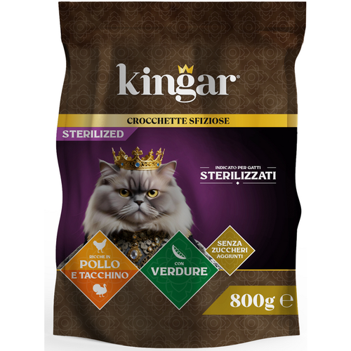Kingar Cat Gatti Sterilizzati Busta Cibo Secco Pollo Tacchino Verdure 800 Gr.