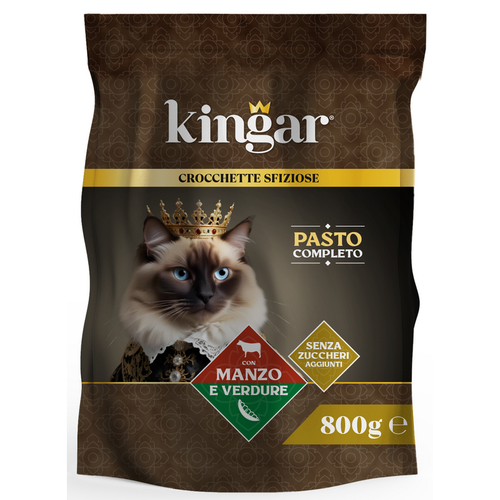 Kingar Cat Gatti Adulti Busta Cibo Secco Manzo Verdure 800 Gr.