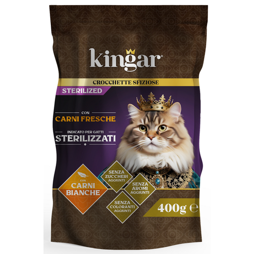 Kingar Cat Gatti Sterilizzati Busta Cibo Secco Carni Bianche Fresche 400 Gr.