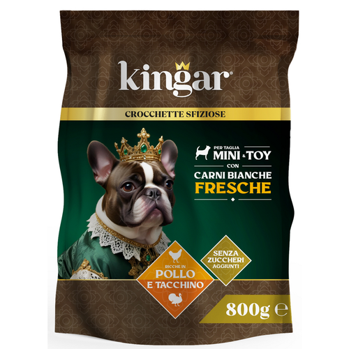 Kingar Dog Cani Taglia Mini Busta Cibo Secco Con Carne Fresca Pollo Tacchino 800 Gr..