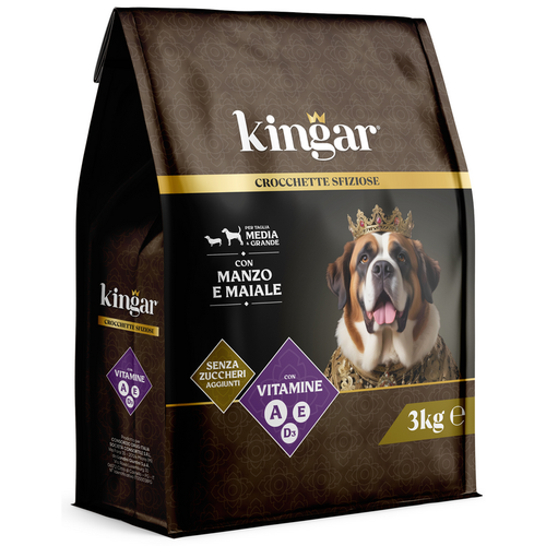 Kingar Dog Cani Adulti Taglia Medio/grande Busta Cibo Secco Manzo Maiale 3 Kg.