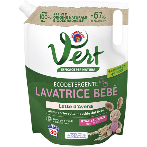 Chanteclair Vert Bebe' Lavatrice Detersivo Ecodetergente Latte D'avena Busta 30 Lavaggi 1200 Ml
