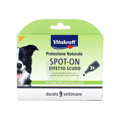 Vitakraft Spot-on Naturale Antiparassitario Per Cani Taglia Media Da 15 A 30 Kg 3 Fiale Durata 9 Set