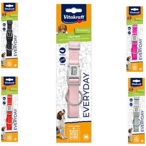 Vitakraft Collare Nylon Per Cane M 2/34-52 Cm Assortito In 5 Colori: 2 Red - 1 Black - 1 Light Pink