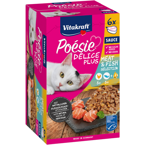 Vitakraft Cat Poesie Delice Plus 3 Pollo - 3 Salmone 6 Vaschette Da 85 Grammi