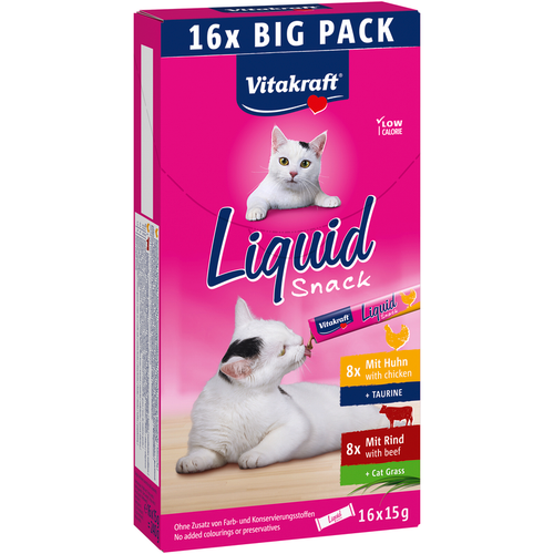 Vitakraft Cat Liquid Snack Multipack 3 Pollo - 3 Manzo 16 Snack Da 15 Grammi