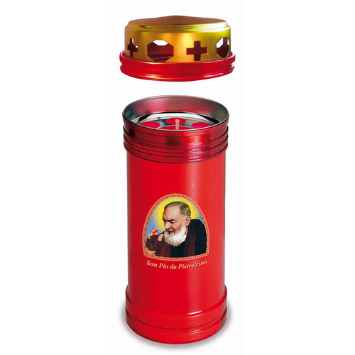 Lumino Votivo Plastica Rosso 40l Immagine San Pio Da Pietrelcina