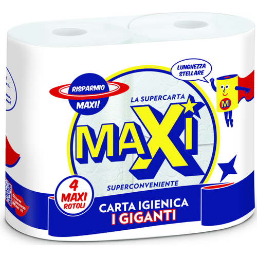 Maxi Carta Igienica I Giganti 4 Rotoli Maxi 2 Veli 300 Strappi