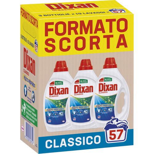 Dixan Detersivo Liquido Bucato Lavatrice Classico 3 Pezzi Da 19 Lavaggi