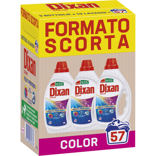 Dixan Detersivo Liquido Bucato Lavatrice Color 3 Pezzi Da 19 Lavaggi